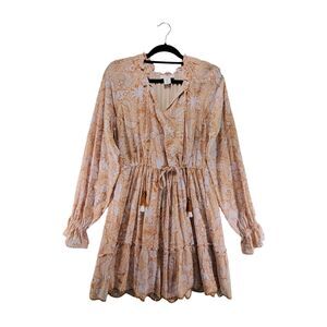sz S House of Harlow 1960 Long Sleeve Peasant Dress Short Neutral Beige Bohemian